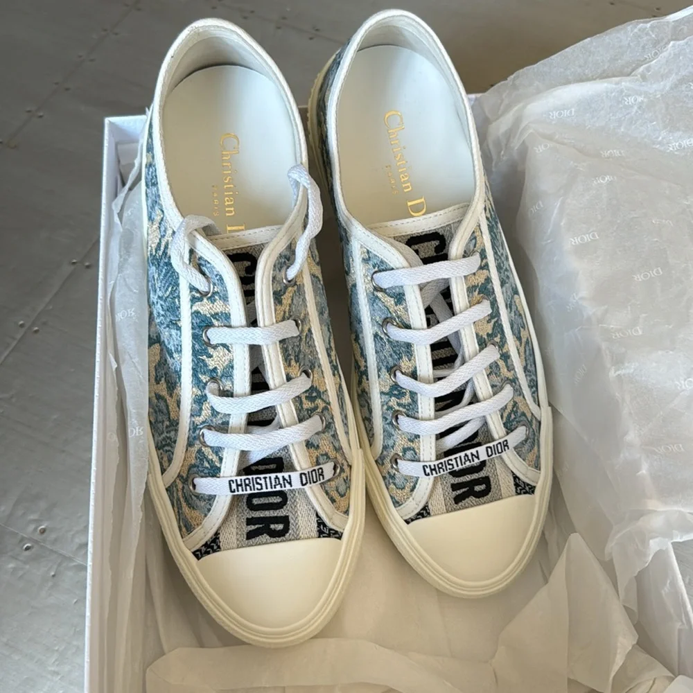Christian Dior walk’n’Dior sneaker trainer flat blue canard gold metallic sz 39